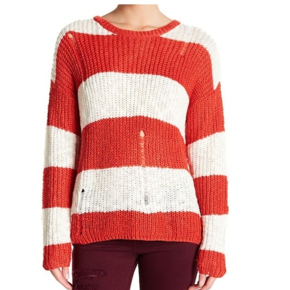 Cotton Emporium Sweaters - Cotton emporium ripped torn red stripped sweater